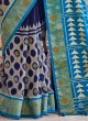 Navy Blue And Turquoise Saree With Patola Print